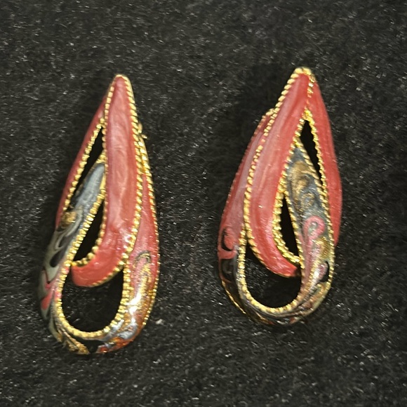 Vintage Swirl Enamel Metal Earrings - Picture 1 of 4